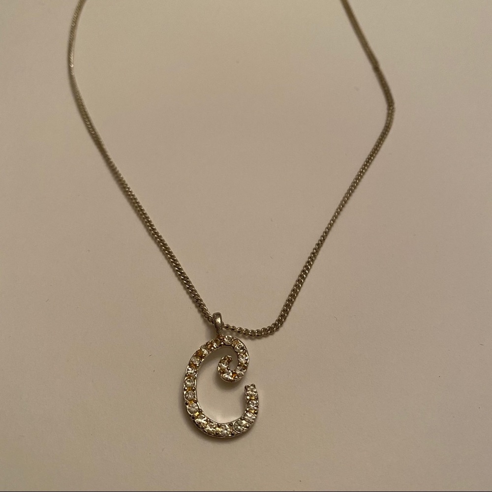 “C” Initial Silver Rhinestone Crystal Necklace - image 6
